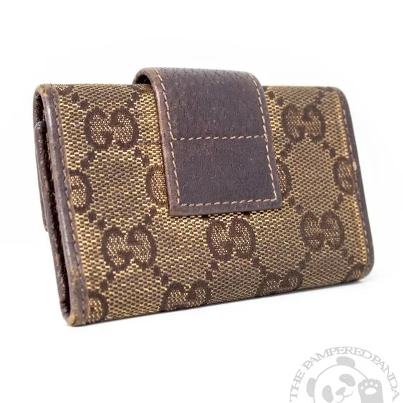 GUCCI GG Monogram Canvas Italian Leather Key Case Holder Brown Snap Closure - Picture 4 of 6